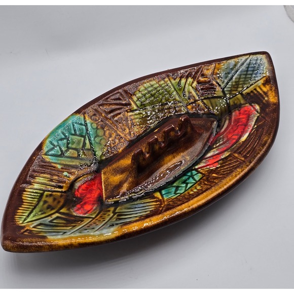California Pottery Other - Vintage California Pottery MCM Ashtray 10" Abstract Geometric Leaf Ceramic Dish